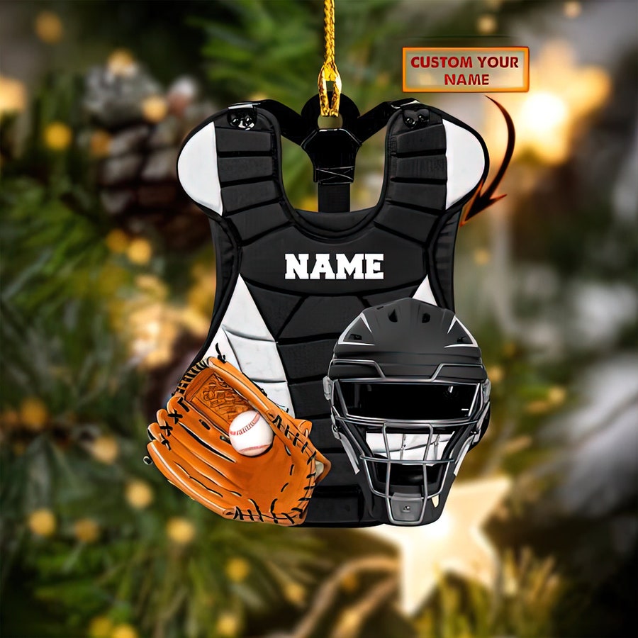 Baseball Catcher Chest Protector And Helmet Christmas Flat Ornament, Baseball Helmet Christmas Gift, Baseball Uniform Ornament OO1822