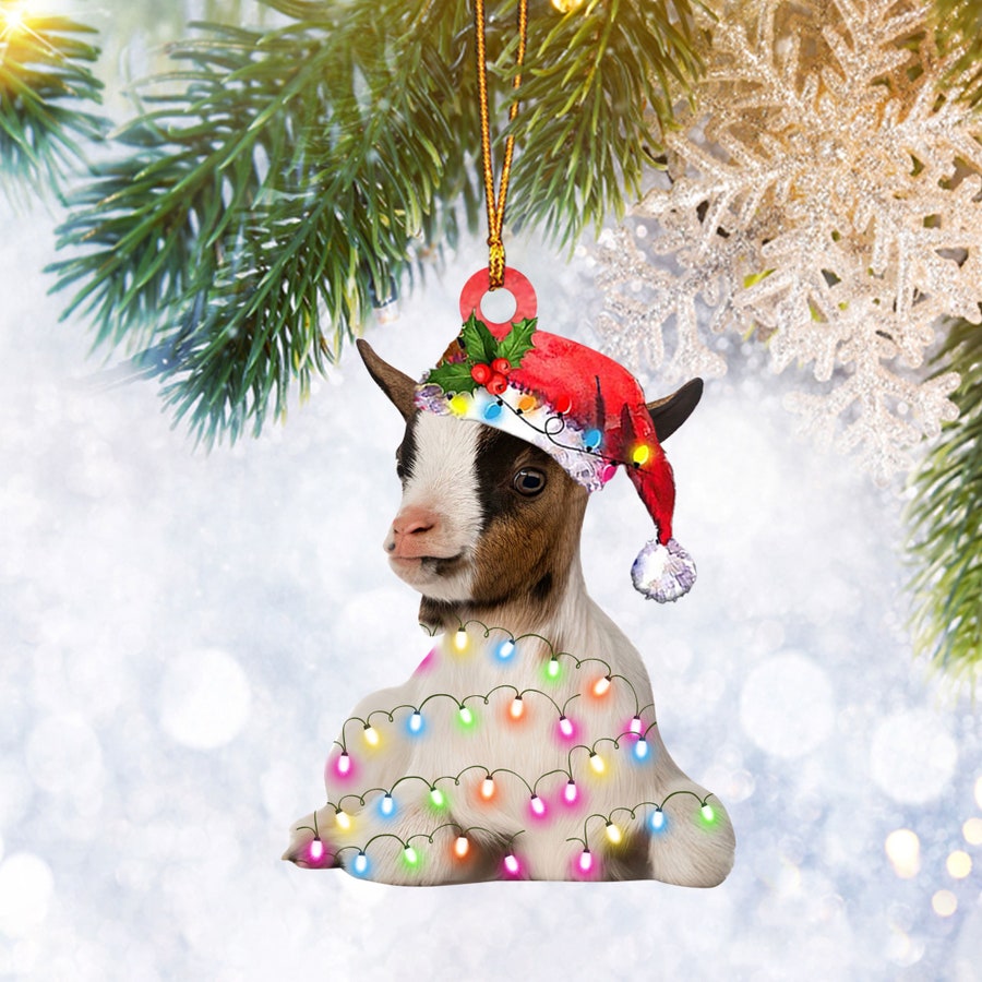 Goat Christmas Reindeer Flat 2D Ornament, Farm Animal Lover Gifts, Christmas Tree Ornament, Home Decor Plastic Ornament SO1187