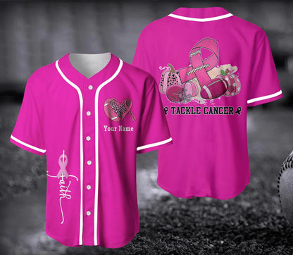 Tackle Cancer Football Jersey Sublimation Design,Personalized Breast Cancer Awareness, Gift for Baseball Lover SO0086