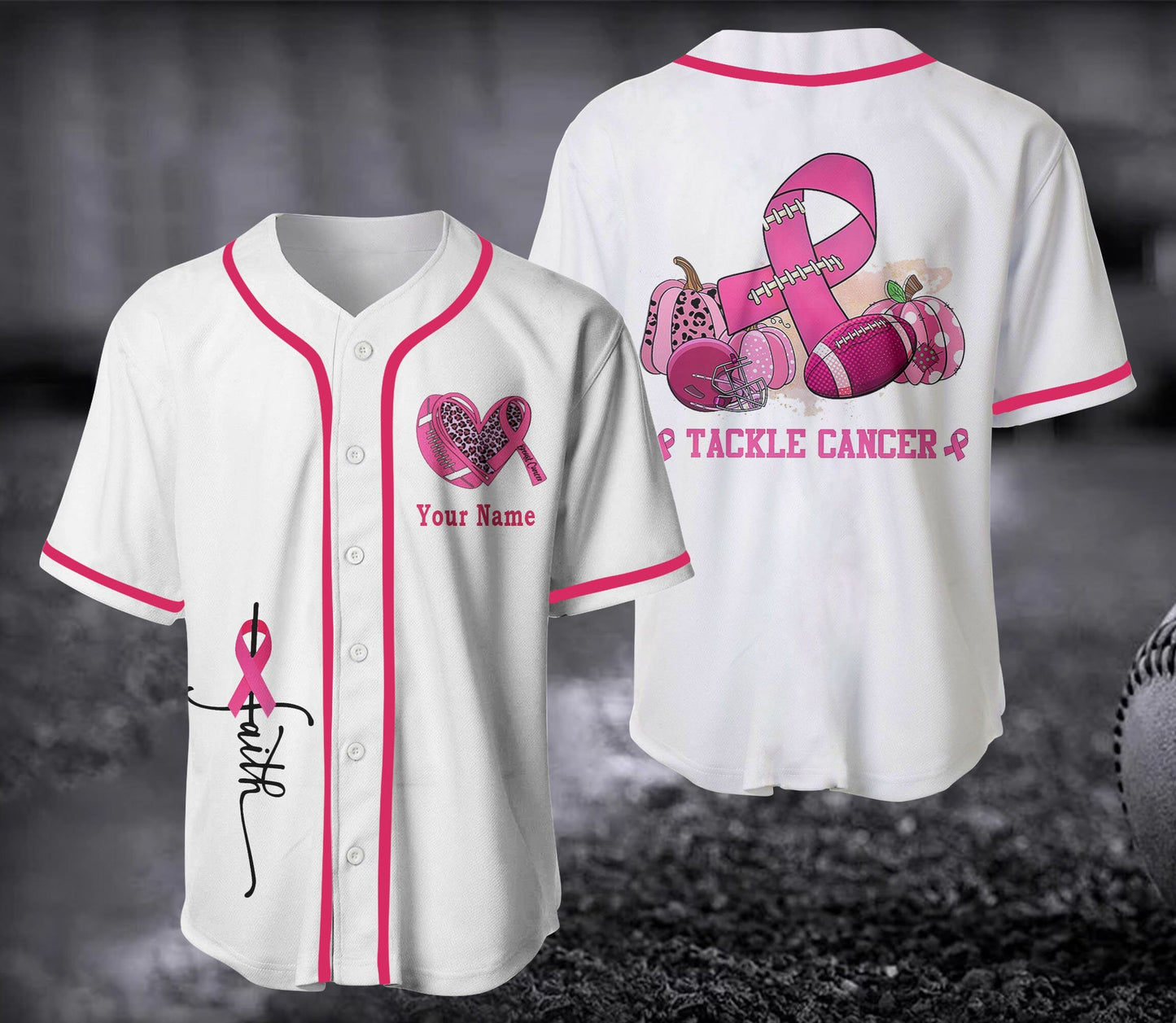 Tackle Cancer Football Jersey Sublimation Design,Personalized Breast Cancer Awareness, Gift for Baseball Lover SO0086