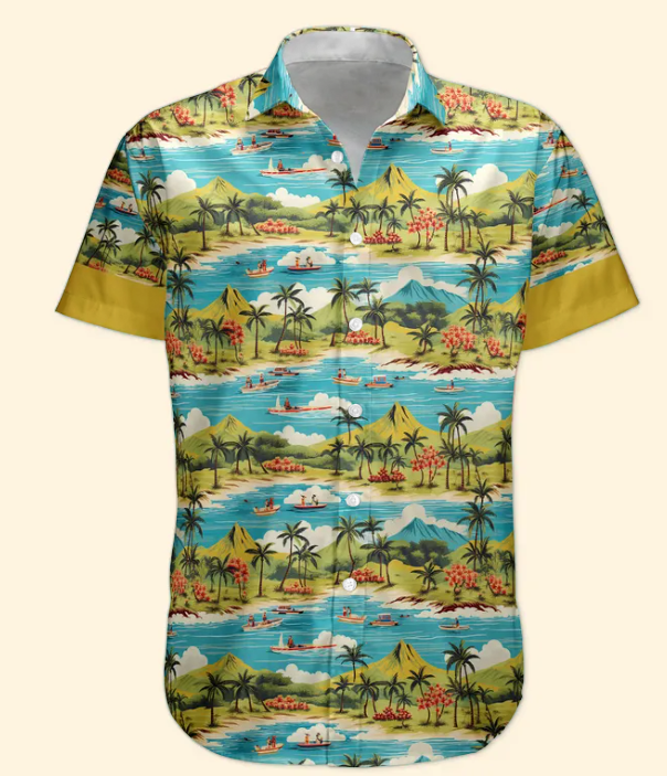 Custom Car Photo Beach Palm Tree Vintage Aloha Shirts - Custom Photo Hawaiian Shirts HA0037