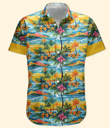 Custom Car Photo Beach Palm Tree Vintage Aloha Shirts - Custom Photo Hawaiian Shirts HA0037