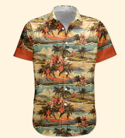 Custom Car Photo Beach Palm Tree Vintage Aloha Shirts - Custom Photo Hawaiian Shirts HA0037