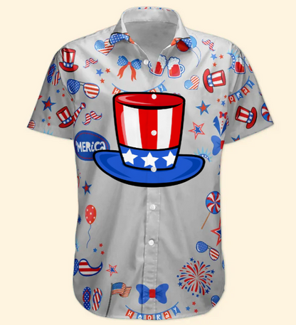 Custom Face Funny Happy 4th Of July - Personalized Photo Hawaiian Shirt HA0049