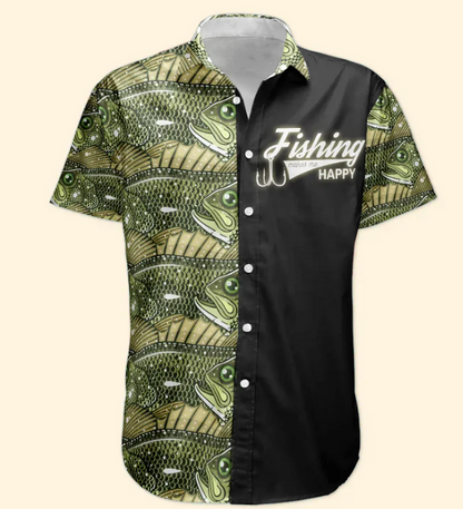 Custom Photo Bass Fish Fishing Makes Me Happy - Custom Photo Hawaiian Shirt HA0055