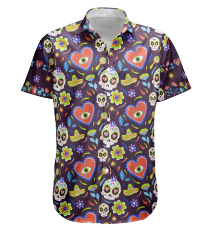 Custom Face Photo Mexican Hawaiian Shirt Skull Pattern - Custom Photo Hawaiian Shirts HA0065