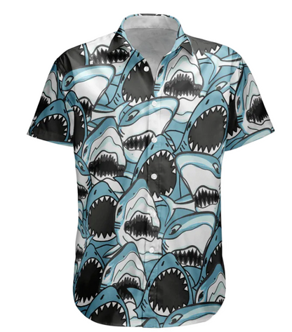 Customize Big Funny Photo With Sharks Pattern - Custom Photo Hawaiian Shirts HA0068