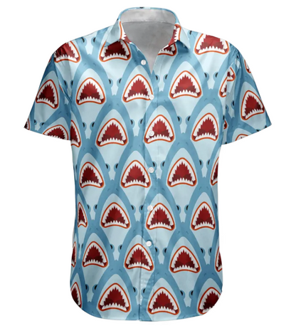 Customize Big Funny Photo With Sharks Pattern - Custom Photo Hawaiian Shirts HA0068