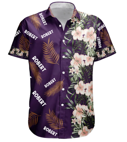 Custom Name Hibiscus Tropical Line Vintage Aloha Shirts - Custom Hawaiian Shirts HA0070