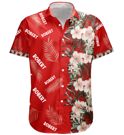 Custom Name Hibiscus Tropical Line Vintage Aloha Shirts - Custom Hawaiian Shirts HA0070