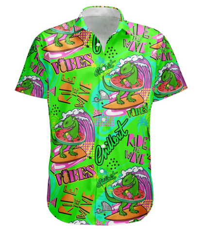 Cool Dinosaur On A Surfboard Ride The Wave - Personalized Photo Hawaiian Shirt HA0076