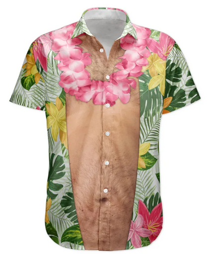 Funny Big Belly Aloha With Tropical Flowers - Custom Hawaiian Shirt HA0084