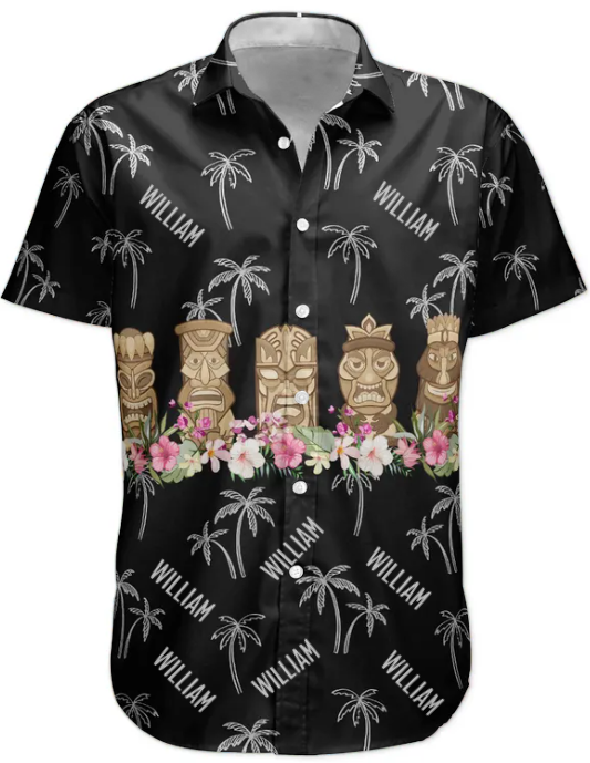 Tiki Hibiscus Custom Name Aloha Shirts Family Gift For Men - Custom Hawaiian Shirts HA0096