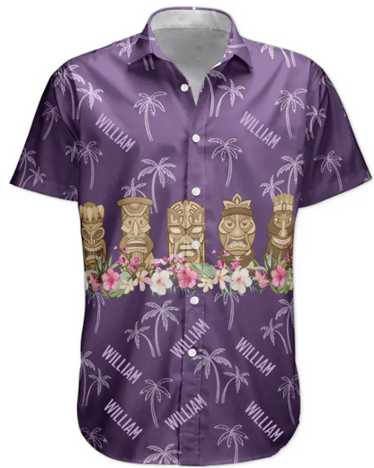 Tiki Hibiscus Custom Name Aloha Shirts Family Gift For Men - Custom Hawaiian Shirts HA0096