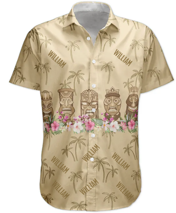 Tiki Hibiscus Custom Name Aloha Shirts Family Gift For Men - Custom Hawaiian Shirts HA0096