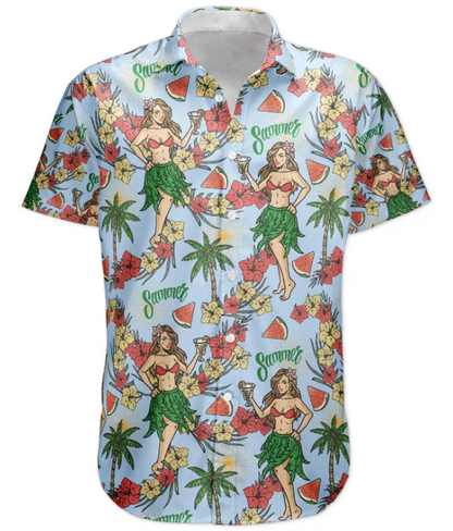 Custom Photo With Hula Girl Tropical Pattern Hawaiian Shirt - Custom Photo Hawaiian Shirts HA0099