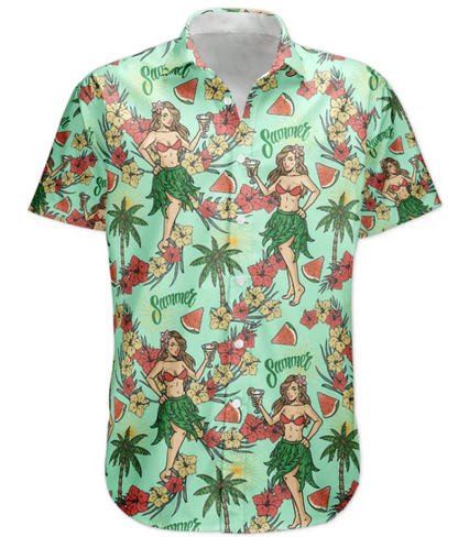 Custom Photo With Hula Girl Tropical Pattern Hawaiian Shirt - Custom Photo Hawaiian Shirts HA0099