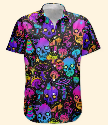 Magic Mushroom And Skull Gift For Men - Custom Photo Hawaiian Shirts HA0110