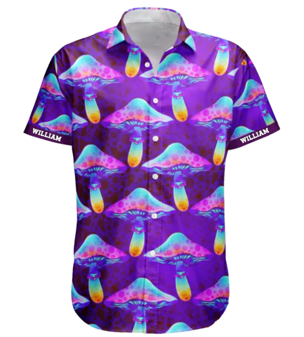 Custom Name With Poisonous Mushroom Pattern - Custom Hawaiian Shirts HA0115