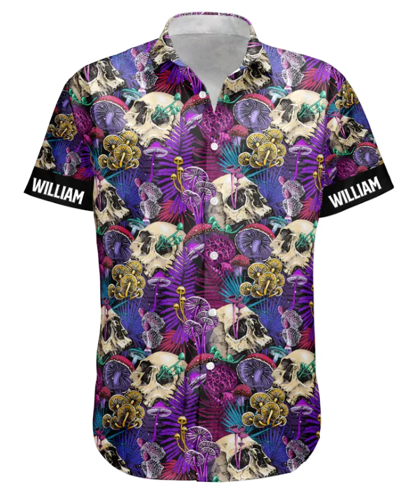 Custom Name With Magic Poisonous Mushroom And Skull - Custom Hawaiian Shirts HA0117