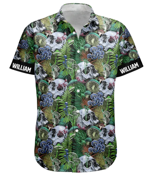 Custom Name With Magic Poisonous Mushroom And Skull - Custom Hawaiian Shirts HA0117