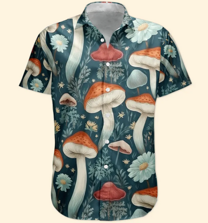 Custom Face Photo Funny With Magic Mushrooms Pattern - Custom Photo Hawaiian Shirts HA0122