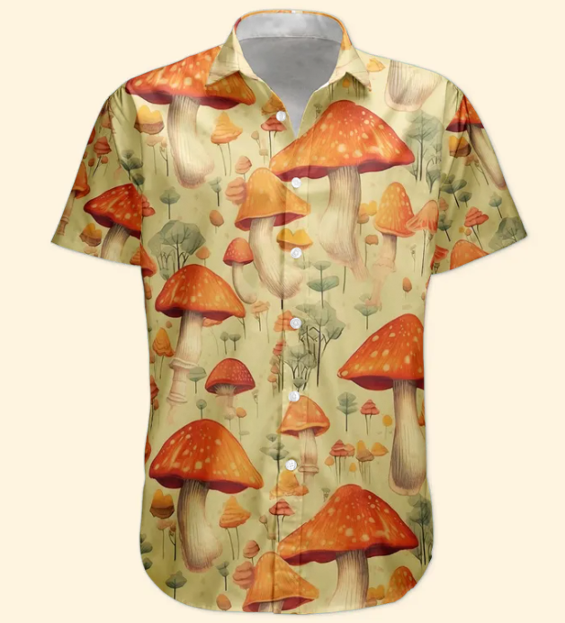 Custom Face Photo Funny With Magic Mushrooms Pattern - Custom Photo Hawaiian Shirts HA0122