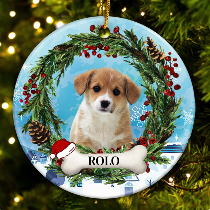 Custom Photo Lovely Pet Face - Christmas Gift For Pet Lovers, Pet Memorial - Personalized Circle Ceramic Ornament OW0002