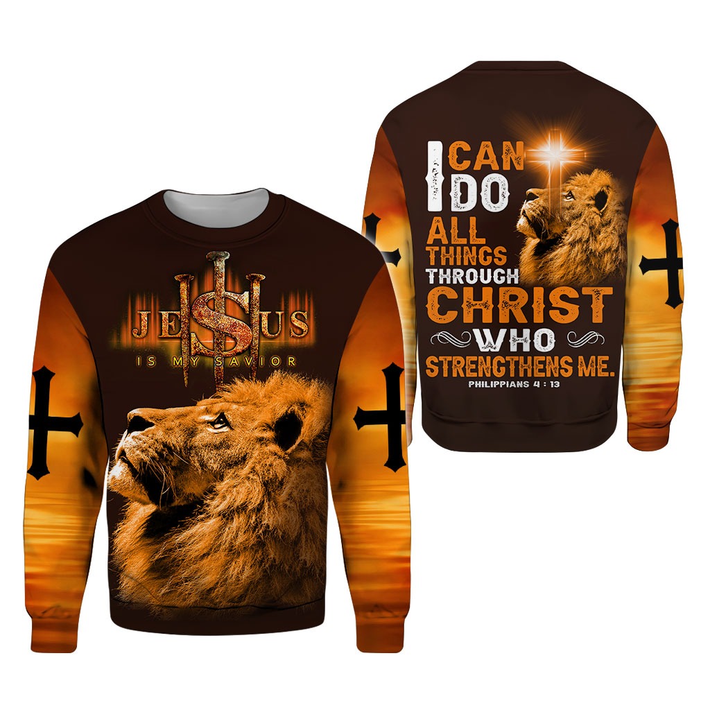 3D All Over Print Jesus And Lion Hoodie Tshirt For Men And Woman I Can Do All Things Through Christ Who Strengthens Me TO0255