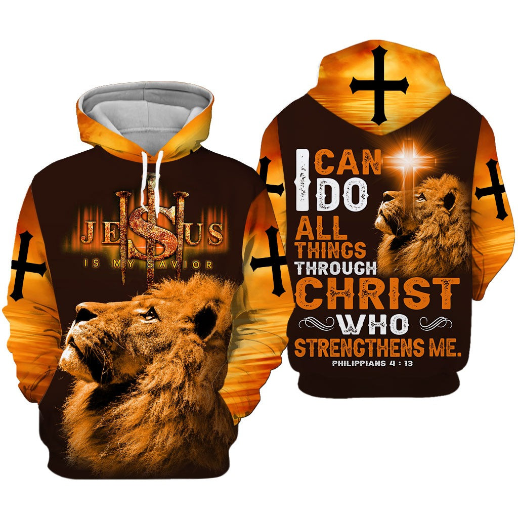 3D All Over Print Jesus And Lion Hoodie Tshirt For Men And Woman I Can Do All Things Through Christ Who Strengthens Me TO0255