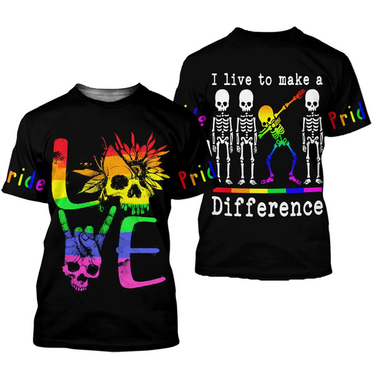 Pride Shirt For Women, Skulls Pride Shirt For Men, I Live To Make A Difference LGBTQ Pride Shirts LO0661