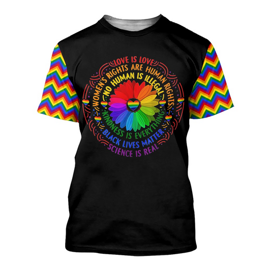 Rainbow Pride Shirt For LGBT, Love Is Love, Human Rights Rainbow Shirt, FLower Heart LGBT Shirt LO0679