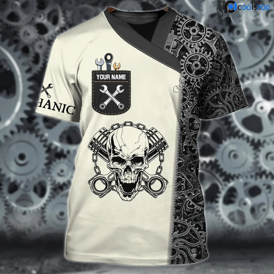 Custom Mechanic Skull T Shirt 3D All Over Print, Men Mechanical Shirt, Mechanic Dad Shirt, Mechanic Gifts TO2610