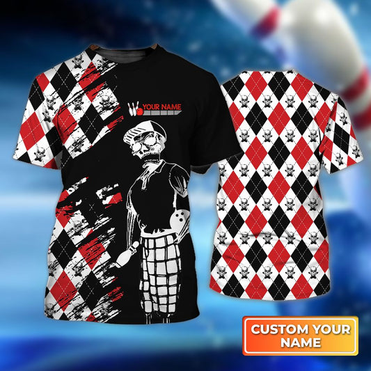 3D All Over Print Skull Bowling Shirt, Personalized Name Pattern Red and Black Shirt, Uniform Bowling Team TO3094