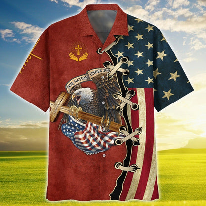 Eagle Us Flag One Nation Under God 3D Hawaiian Shirt, 4Th Of July 3D Bomber Hoodie TO0223