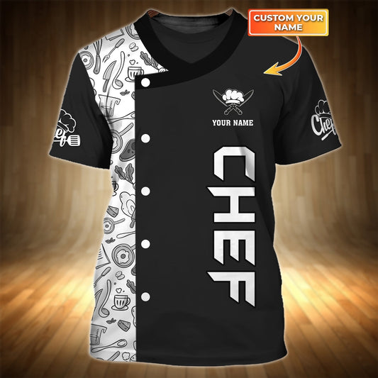 Chef Pattern Shirt Chef Personalized Name 3D Tshirt Gift For Cooks Chef Uniform, Master Chef Shirt TO2895