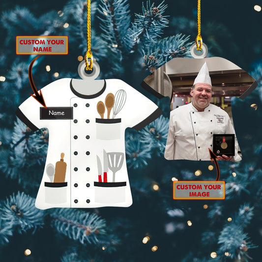 Custom Photo Name Uniform Chef Acrylic Shaped Ornament, Christmas Gift for Master Chef OO1670