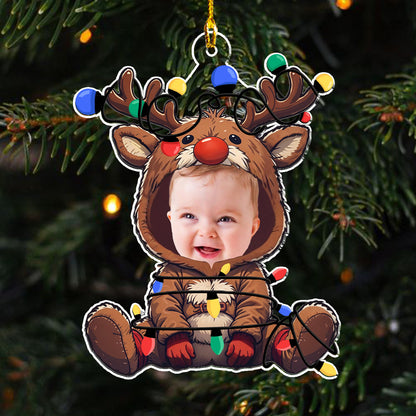 Reindeer Baby Christmas - Personalized Custom Acrylic Ornament, Custom Photo Face Adorable Newborn Baby Christmas Ornament 2024 ON0752