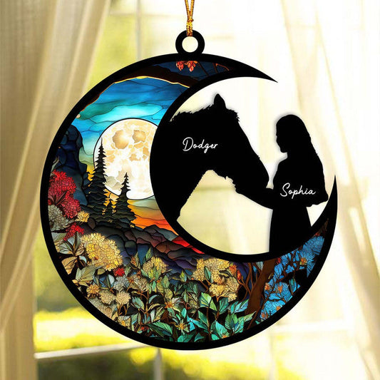 Personalized Gift For Horse Mom, Girl And Horse Suncatcher Ornament OA0102