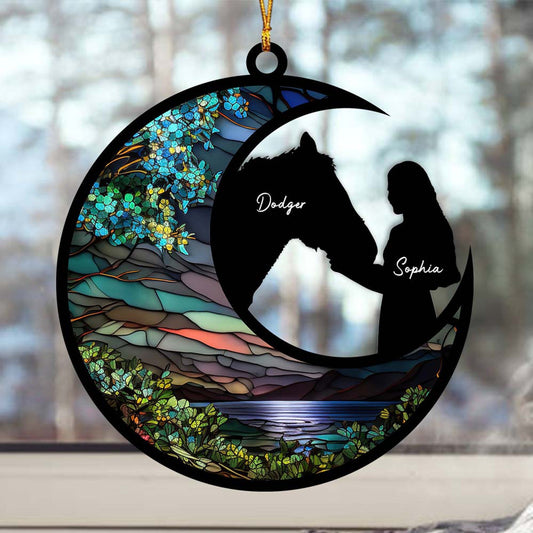 Personalized Gift For Horse Mom, Girl And Horse Suncatcher Ornament 3 OA0100