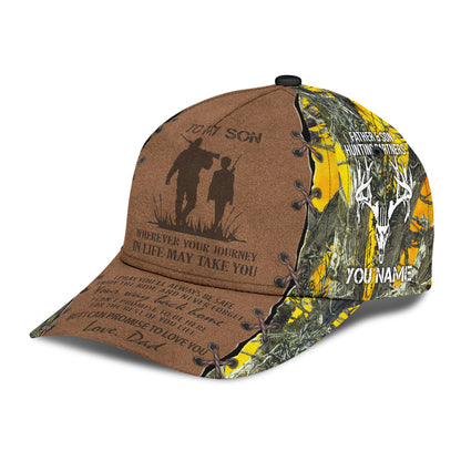 Personalized Hunting Dad To My Son Baseball Cap Hat Yellow Camo Pattern Classic Hunting Dad Cap Hat CO0632