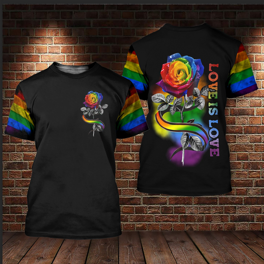 LGBT Rose Love Is Love 3D All Over Printed Shirts For LGBT Community, Gift For LGBT Pride Month LO0702