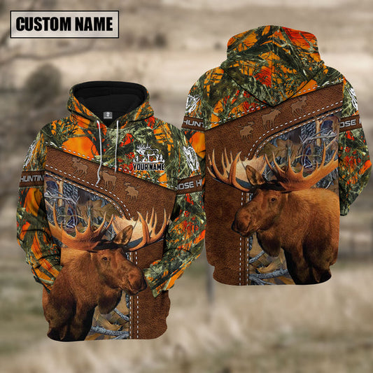 Moose Hunting Orange Camo Custom Name 3D Hoodie 3D0003