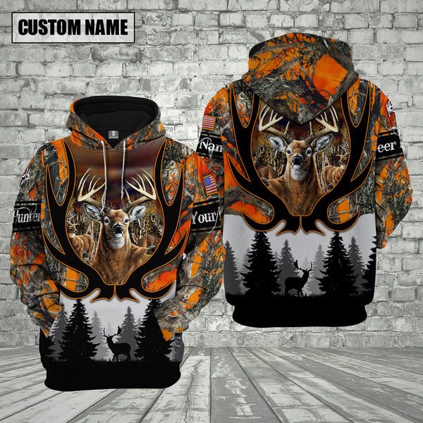 Personalized Orange Camo Deer Hunting Hoodie, Deer Hunting Custom Name 3D Shirts 3D0006