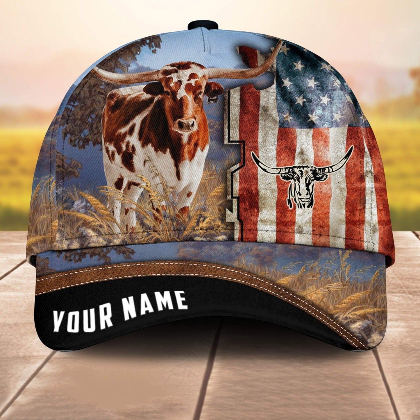 Custom Name Texas Longhorn American Cale 3D Cap 3D All Over Print Baseball Cap, Cap For Farm Lovers, Animal Cap, Leather Pattern Cap CA3234