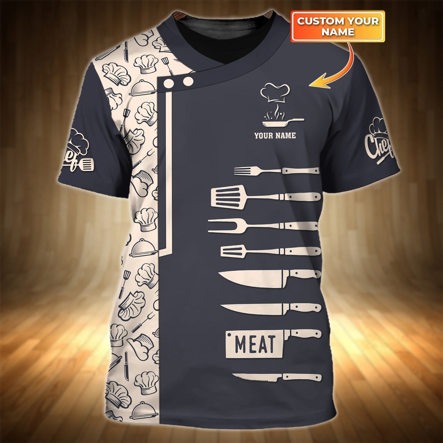 Chef Pattern Shirt Chef Knives Personalized Name 3D Tshirt Gift For Cooks Restaurant Uniform TO2894