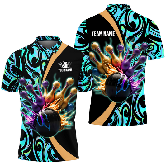 Custom Flame Bowling Polo Shirts BO0383