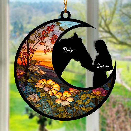 Personalized Gift For Horse Mom, Girl And Horse Suncatcher Ornament 2 OA0101