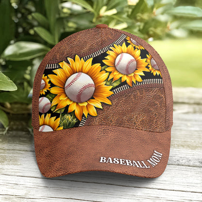 Sunflower Baseball Mom Leather Style Baseball Cap Lasfour CO0741