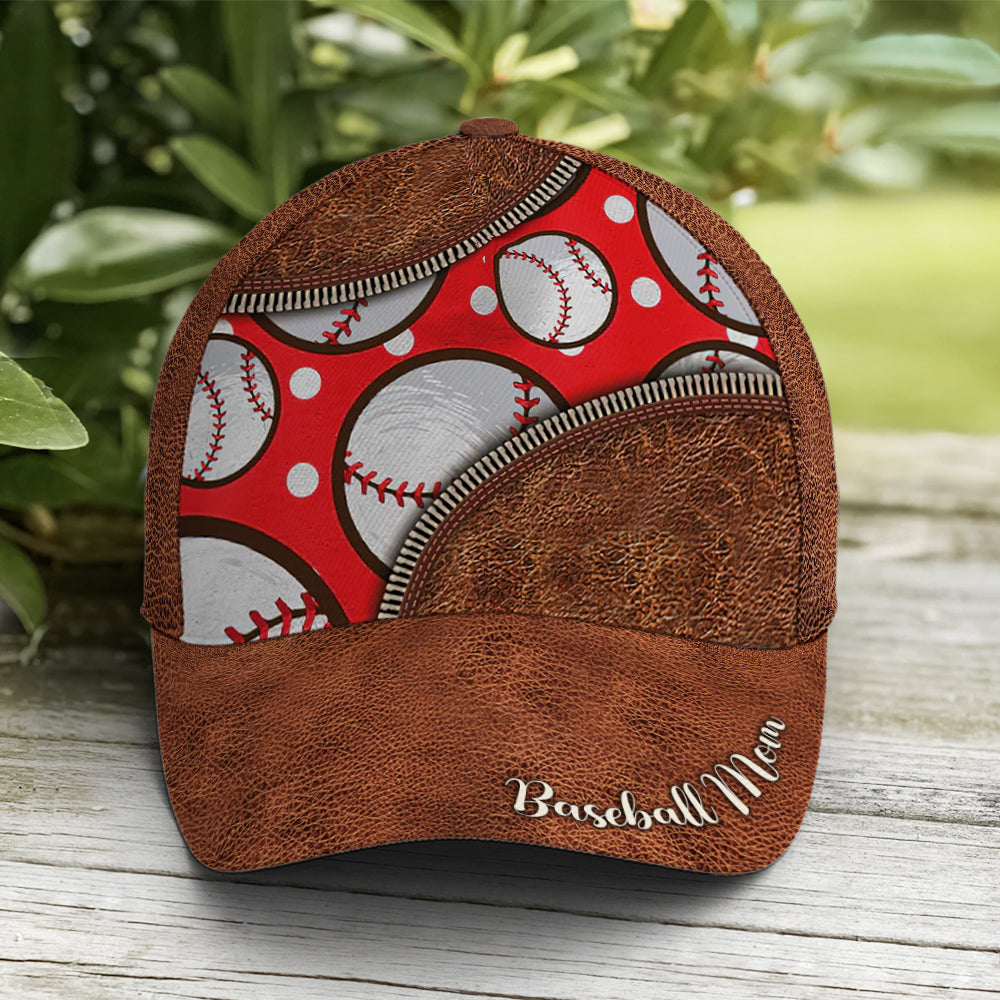 Baseball Mom Red Leather Style Baseball Cap Lasfour CO0936